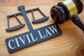 Plate with words Civil law and gavel. Royalty Free Stock Photo