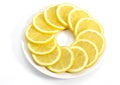 Plate with Yellow Lemon, citrus limonum, against White Background Royalty Free Stock Photo