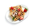 Plate with yummy waffles, berries and ice cream Royalty Free Stock Photo