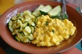 A plate of zarangollo with scrambled eggs and zucchini. Royalty Free Stock Photo