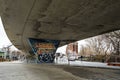 Skate park under the Van Horn overpass and wharehouse in Montreal