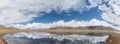 Plateau lake and blue sky reflection panorama Royalty Free Stock Photo