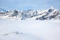 Plateau Rosa in Cervinia: the highest skiable slope in Italy (3480 mt). In background the snowy peak next Matterhorn Royalty Free Stock Photo