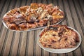 Plateful Of Gourmet Spit Roasted Pork Slices And Well Done Juicy Pork Ham Set On Rustic Bamboo Mat Royalty Free Stock Photo