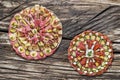 Plateful of Serbian Traditional Appetizer Savory Dishes Meze set on Old Wood Background