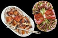 Plateful Of Spit Roasted Pork Shoulder Slices And Serbian Appetizer Savory Dish Isolated On Black Background Royalty Free Stock Photo