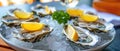 Plateful Of Succulent Oysters Adorned With Ice And Zesty Lemon Slices Royalty Free Stock Photo