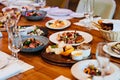 plates of appetizers on the table served for the holiday in the restaurant. Royalty Free Stock Photo