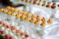 Plates with assorted snacks on an event party Royalty Free Stock Photo