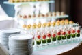 Plates with assorted snacks on an event party Royalty Free Stock Photo