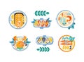 Plates with Different Seafood Like Crab, Salmon, Oyster and Shrimp Flat Vector Set