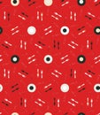 Plates and forks grapic red seamless vector pattern with strong contrast