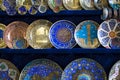 Plates and pots on a street market in the city of Bukhara, Uzbek Royalty Free Stock Photo