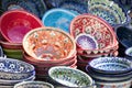 Plates and pots on a street market in the city of Bukhara, Uzbek Royalty Free Stock Photo