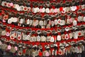 Plates with the wishes of the bound red ribbons in China.