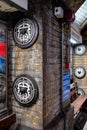 Platform at Baker Street underground train station, showing original brickwork and detail.