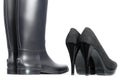 platform black pumps with black rubber boots