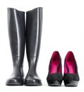 platform black pumps with black rubber boots