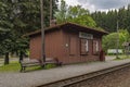 Platform and building of station in summer day in Neudorf Erzgeb Vierenstr Germany 06 14 2023