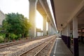 Platform in an empty railway station under a shed at the railway station Royalty Free Stock Photo