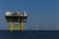 Offshore platform windmills of Rampion windfarm off the coast of Brighton, Sussex, UK