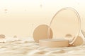Platform podium beach desert luxury elegant counter brand circle concept surface ring sand bubble glass display backdrop.