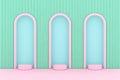 platform and podium soft pink green blue pastel arch stand product minimal style display advertisement baby cute sweet background. Royalty Free Stock Photo