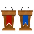 Platform for political debates and discussions. Pedestal with colored flags for the lecturer and the President Royalty Free Stock Photo