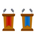 Platform for political debates and discussions. Pedestal with colored flags for the lecturer and President Royalty Free Stock Photo