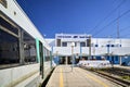 The platform of the Sahel Metro in Mahdia with the train waiting for passengers to Sousse