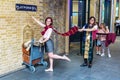 Platform 9 three-quarter from Harry Potter Movies at Kings Cross Station in London, UK