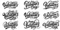Happy Valentines Day calligraphy illustration black and white vector set, romantic cards Royalty Free Stock Photo