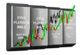 Platinum bars with candlestick chart, showing uptrend market. 3D rendering