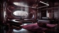 Platinum and Deep Burgundy: Futuristic Interior with Stunning Digital Art and Intricate Desig