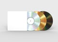 Platinum, Gold And Black Vinyl Records And White Paper Case