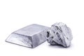 Platinum ingot and nugget, noble metal, used in the production of catalysts, luxury jewelry, isolated white background