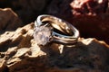 platinum rings on a quartz stone under natural sunlight