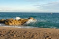 Sunset in Mediterranean beach in Costa Brava, Platja d Aro,Catalonia,Spain Royalty Free Stock Photo