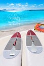 Platja de Alcudia beach Paddle surf board Mallorca Royalty Free Stock Photo