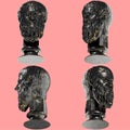 Plato Greek Philosopher 3D Digital Bust Statue in Black Marble and Gold