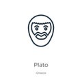 Plato icon. Thin linear plato outline icon isolated on white background from greece collection. Line vector plato sign, symbol for