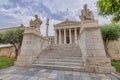 Plato and Socrates marble statues, the ancient Greek philosophers in front of the national university of Athens.