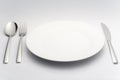 Plato white spoon with knife and fork