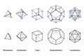 Gray colored Platonic solids 3D and black wireframe models Royalty Free Stock Photo