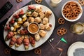 A platter of appetizers ready for sharing at a Super bowl celebration. Royalty Free Stock Photo