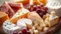 platter of assorted cheeses and grapes Royalty Free Stock Photo