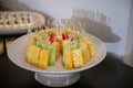 Platter of assorted fresh fruit at buffet table for party or event Royalty Free Stock Photo