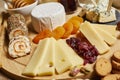 Platter of cheeses, fruit, jams Royalty Free Stock Photo