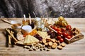 Platter of cheeses, fruit, jams Royalty Free Stock Photo