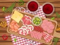 Platter of cold meats and smoked meat on the table background